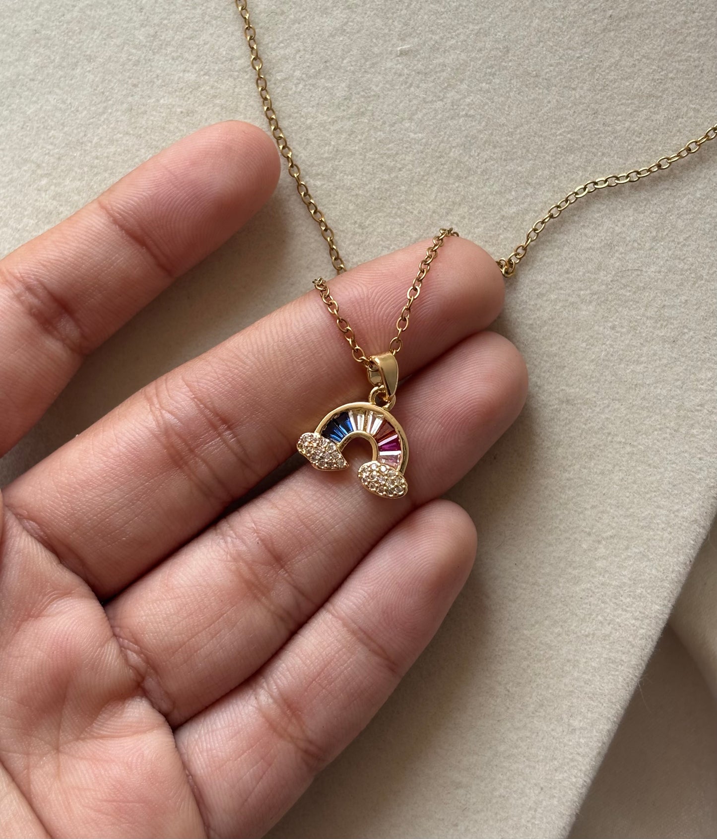 Anti tarnish gold plated rainbow pendant necklace