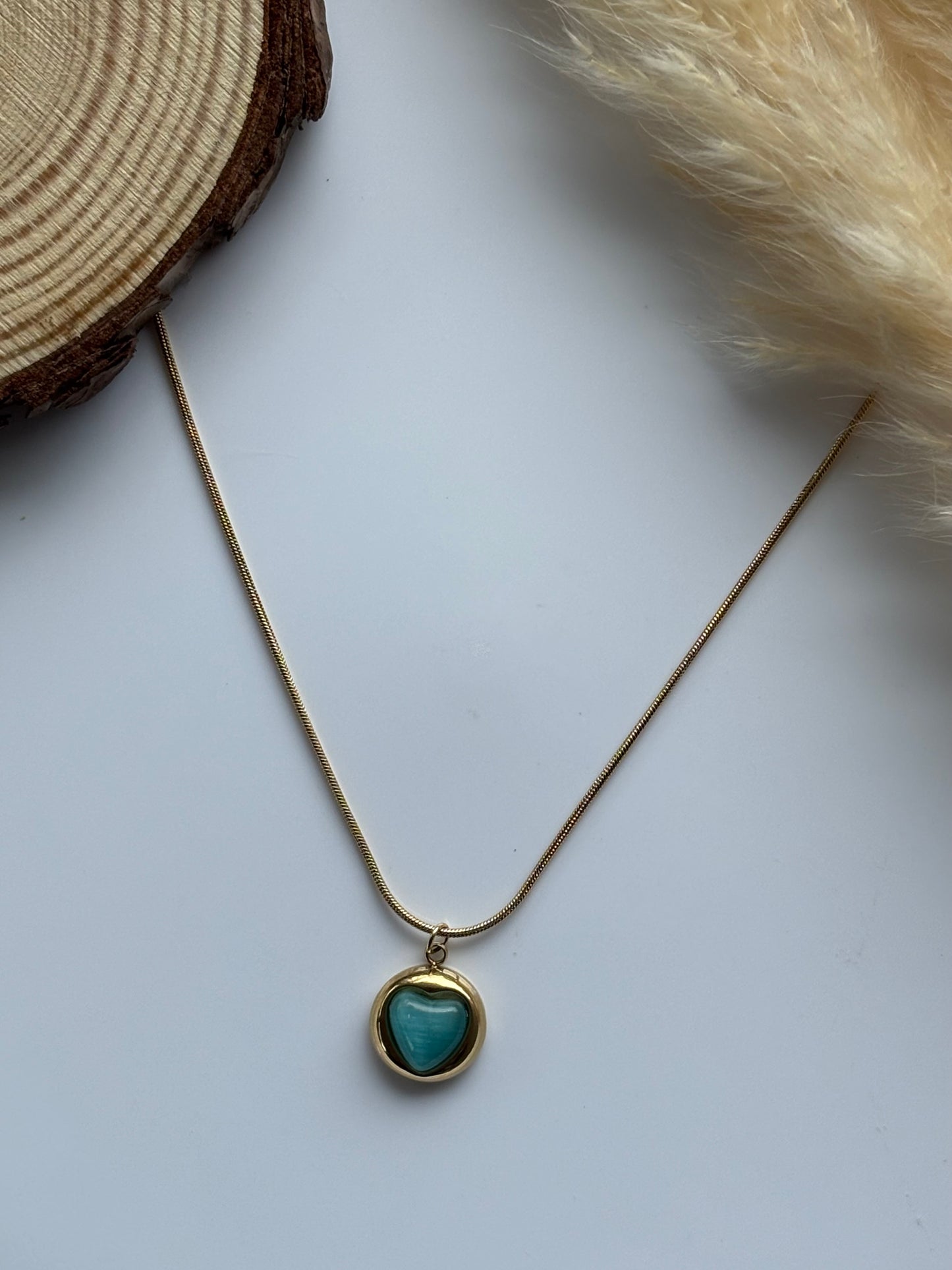 Anti tarnish gold plated heart gemstone blue necklace