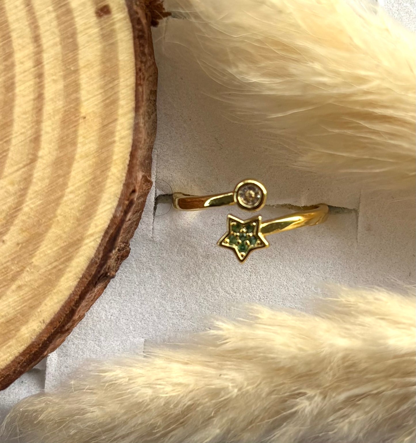 Anti tarnish gold plated adjustable stone ring