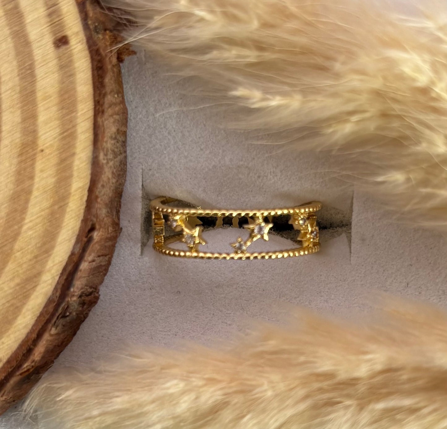 Anti tarnish gold plated adjustable stone ring