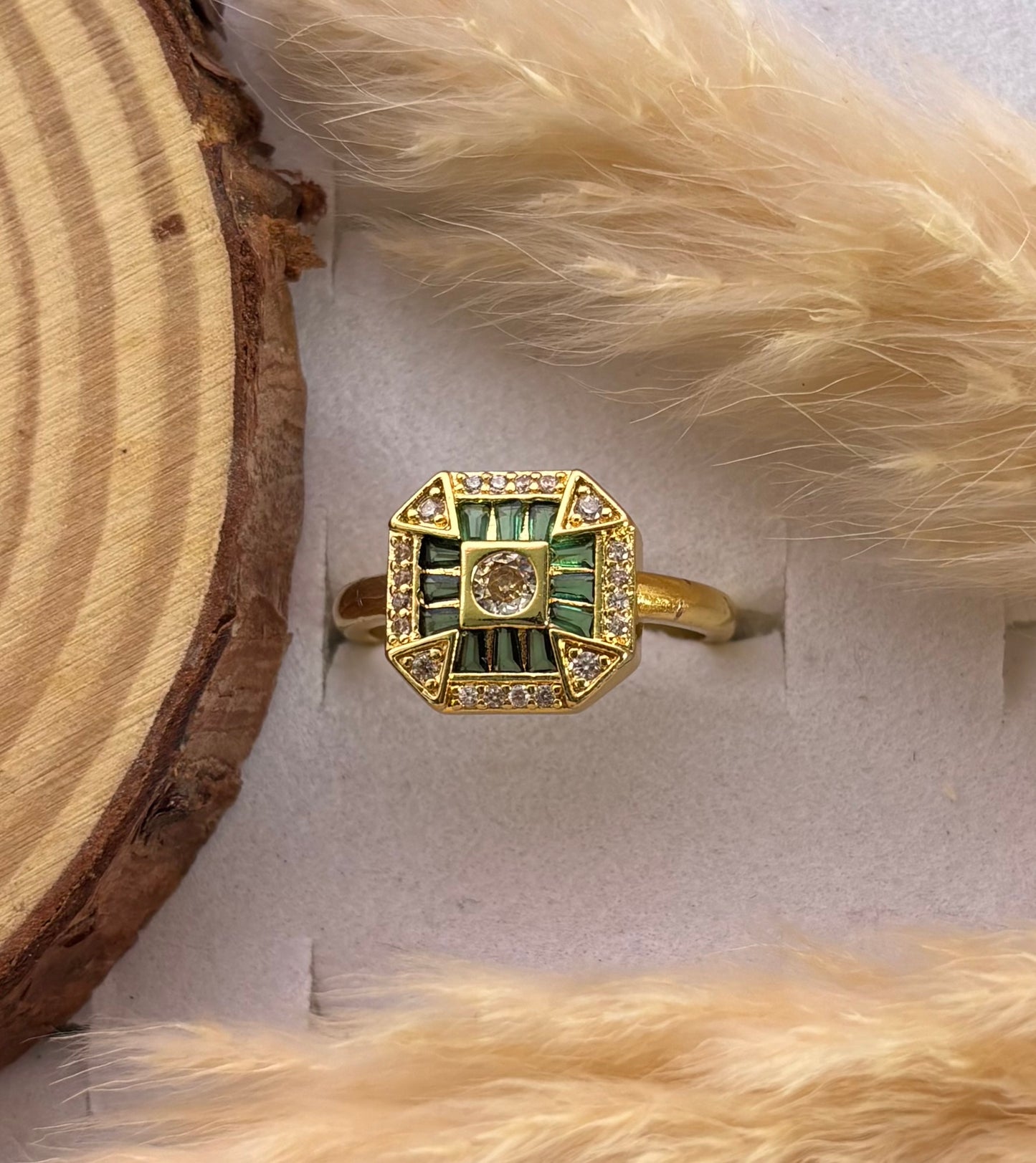 Anti tarnish gold plated adjustable stone ring