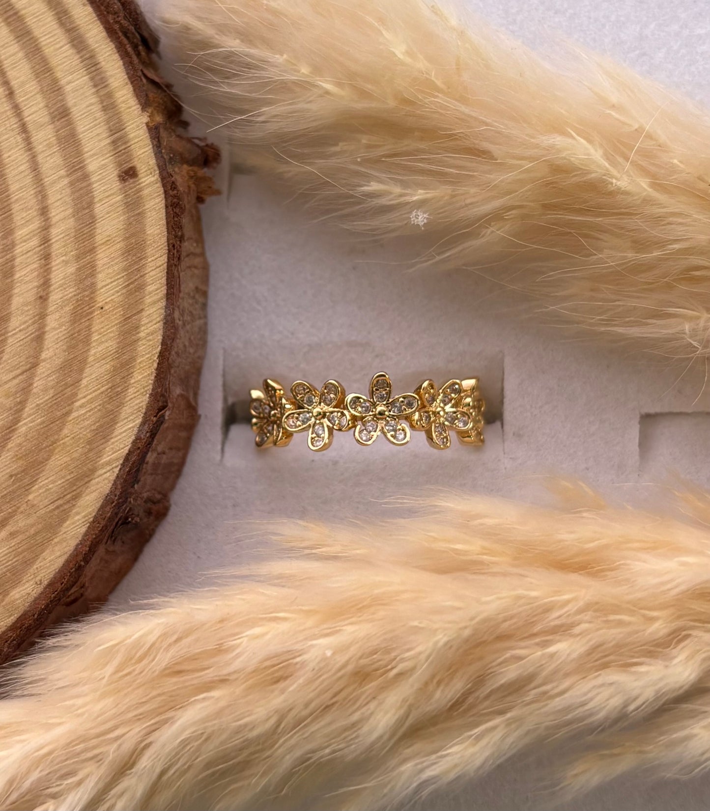 Anti tarnish gold plated adjustable stone ring flower