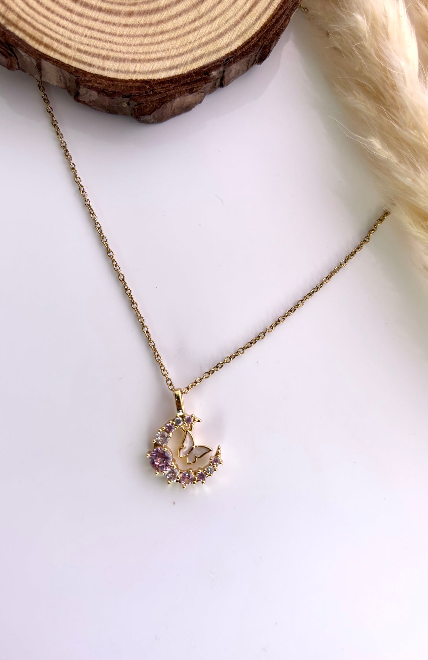 Anti tarnish gold plated half moon necklace