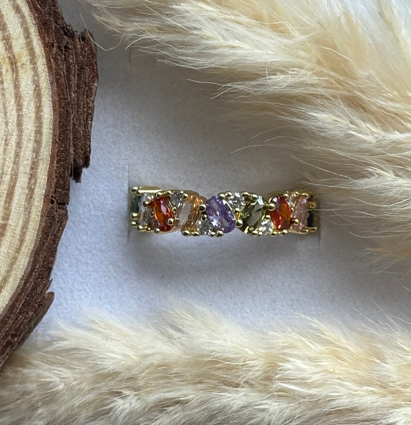 Anti tarnish gold plated adjustable stone ring