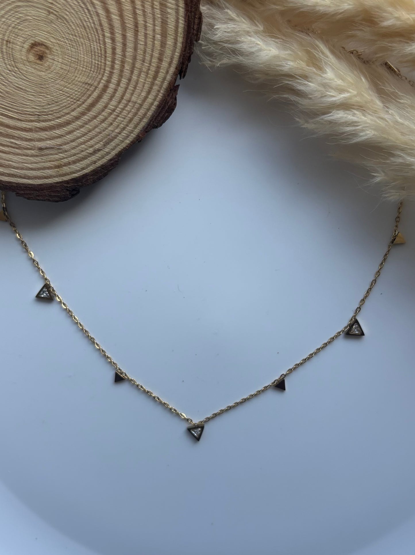 Anti tarnish gold plated triangle stone necklace