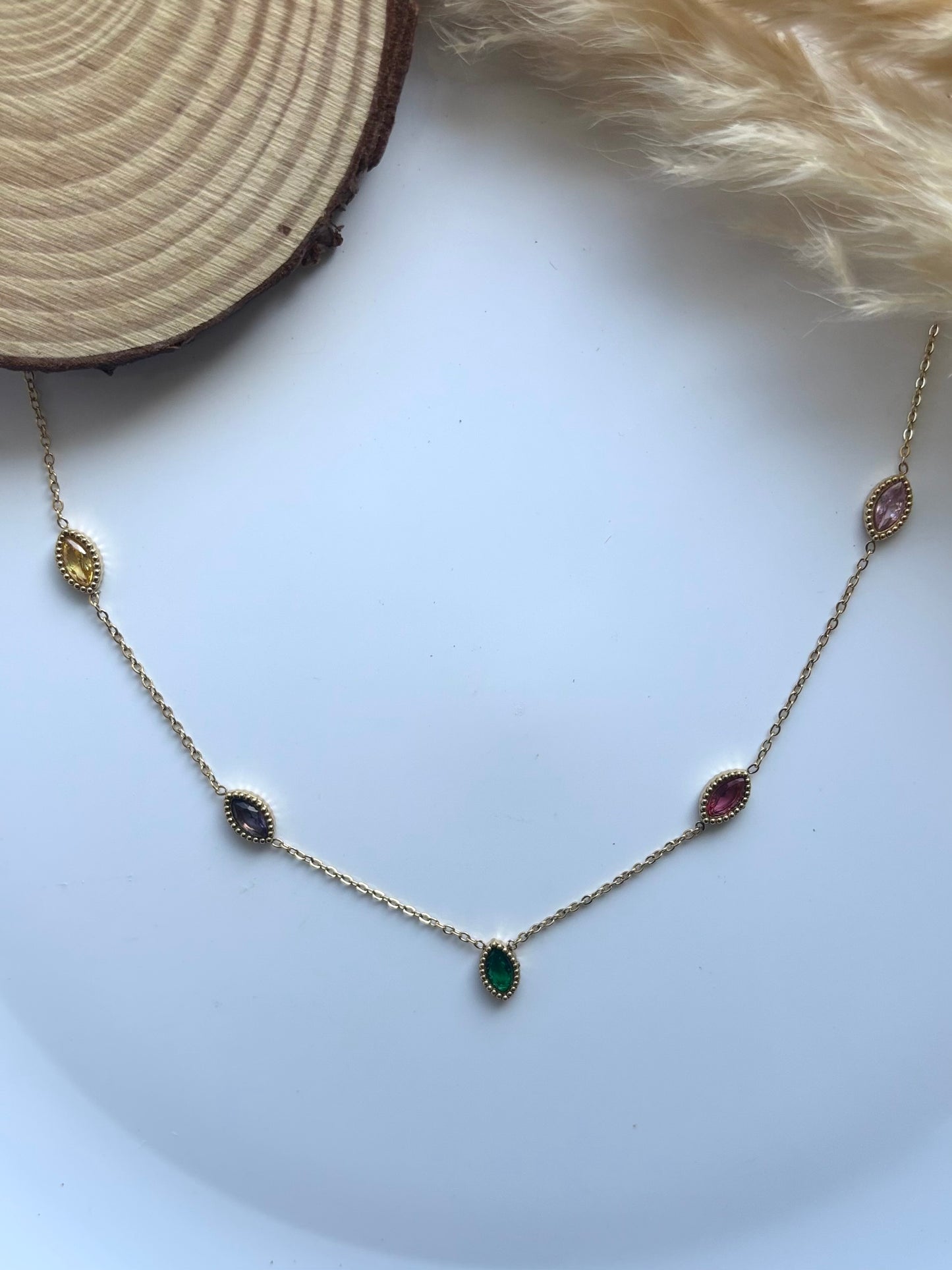 Anti tarnish gold plated multi colour necklace
