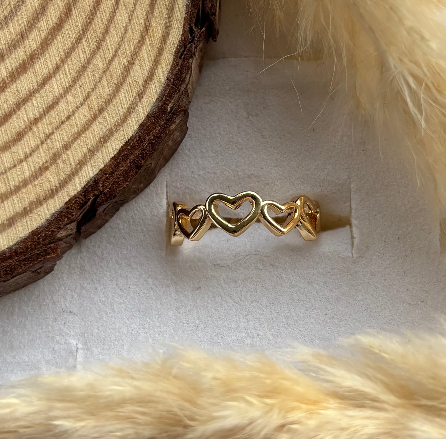 Anti tarnish gold plated heart adjustable ring