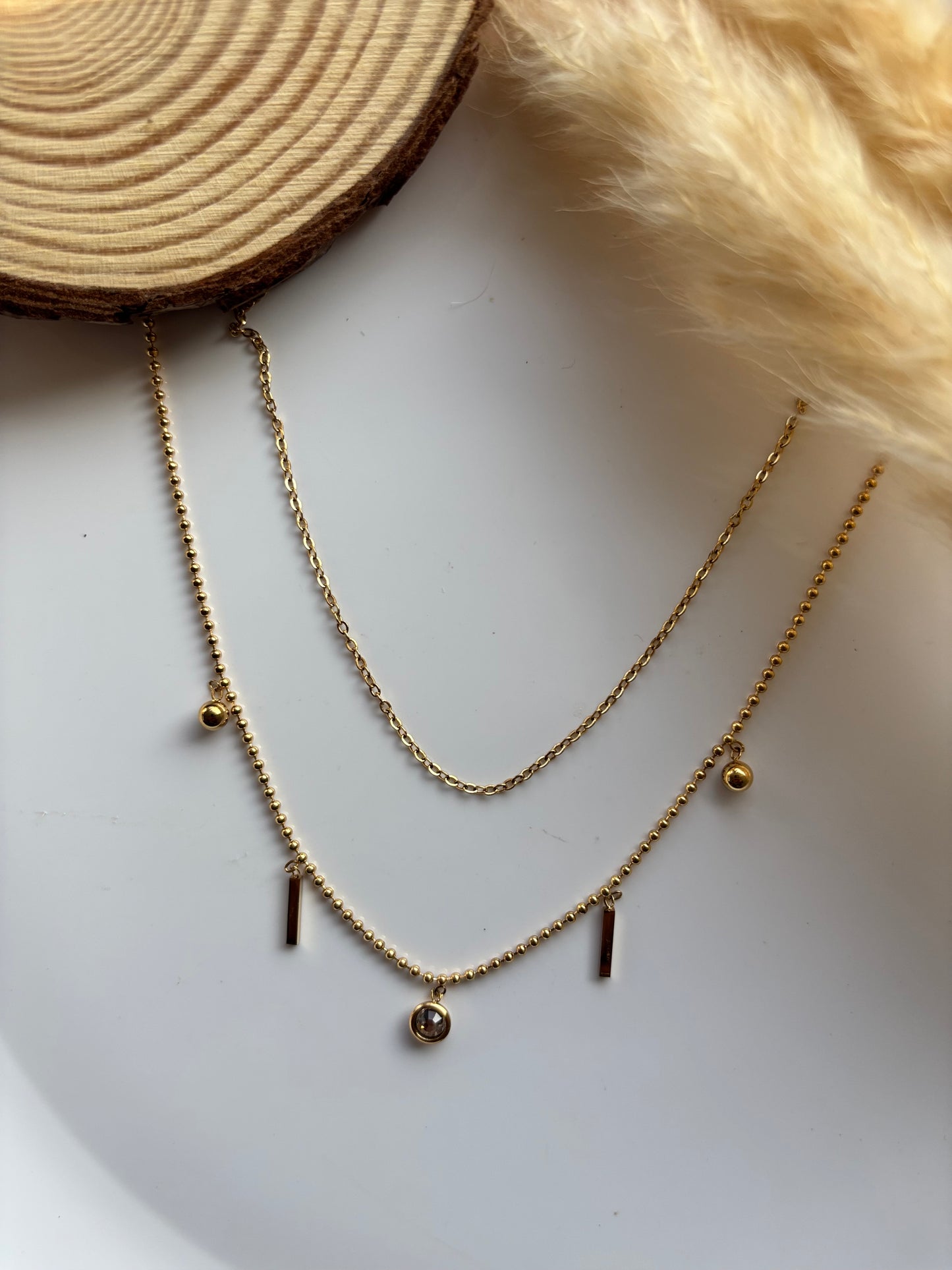 Anti tarnish gold plated layered necklace