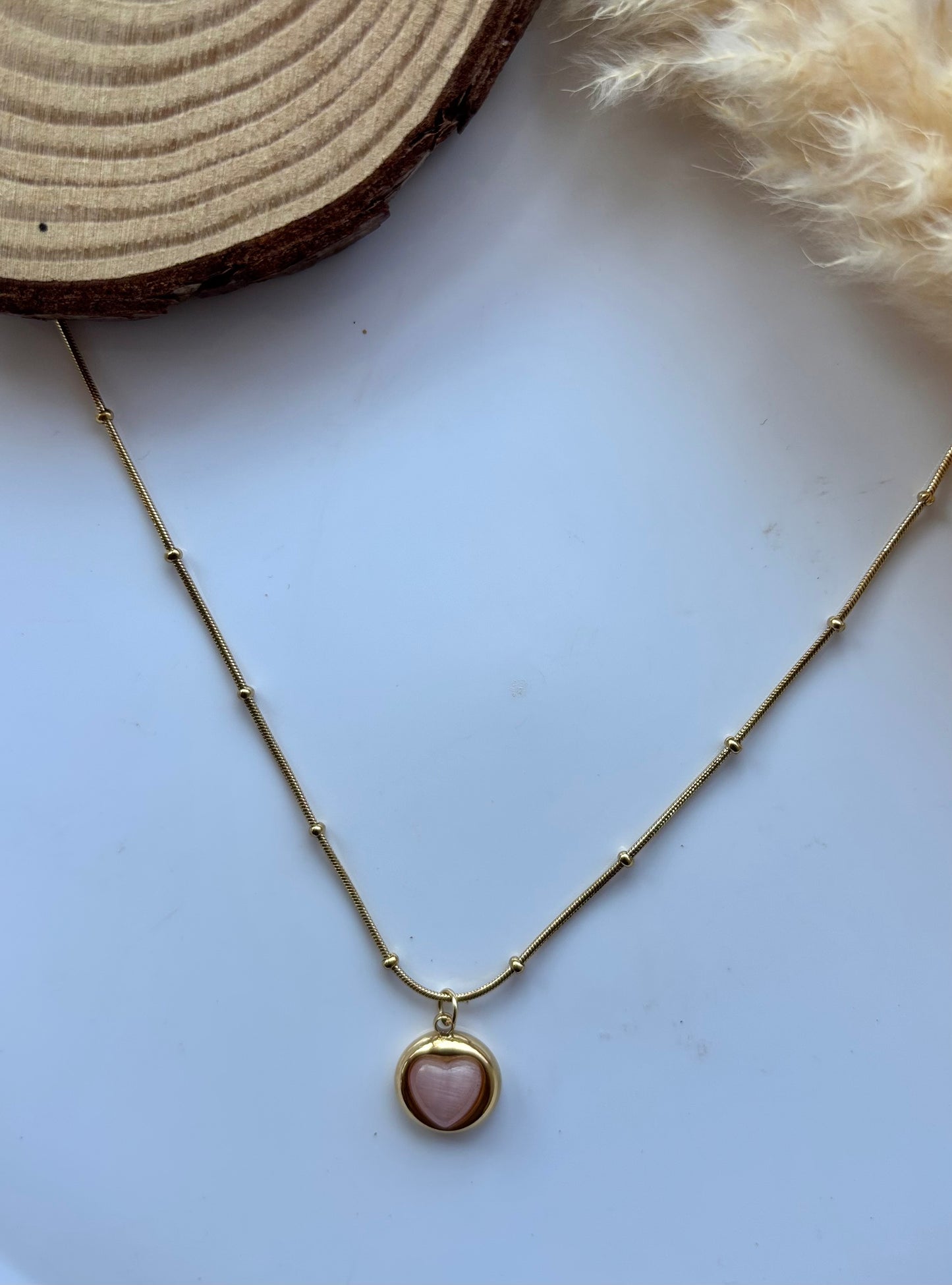 Anti tarnish gold plated onion pink heart gemstone pendent