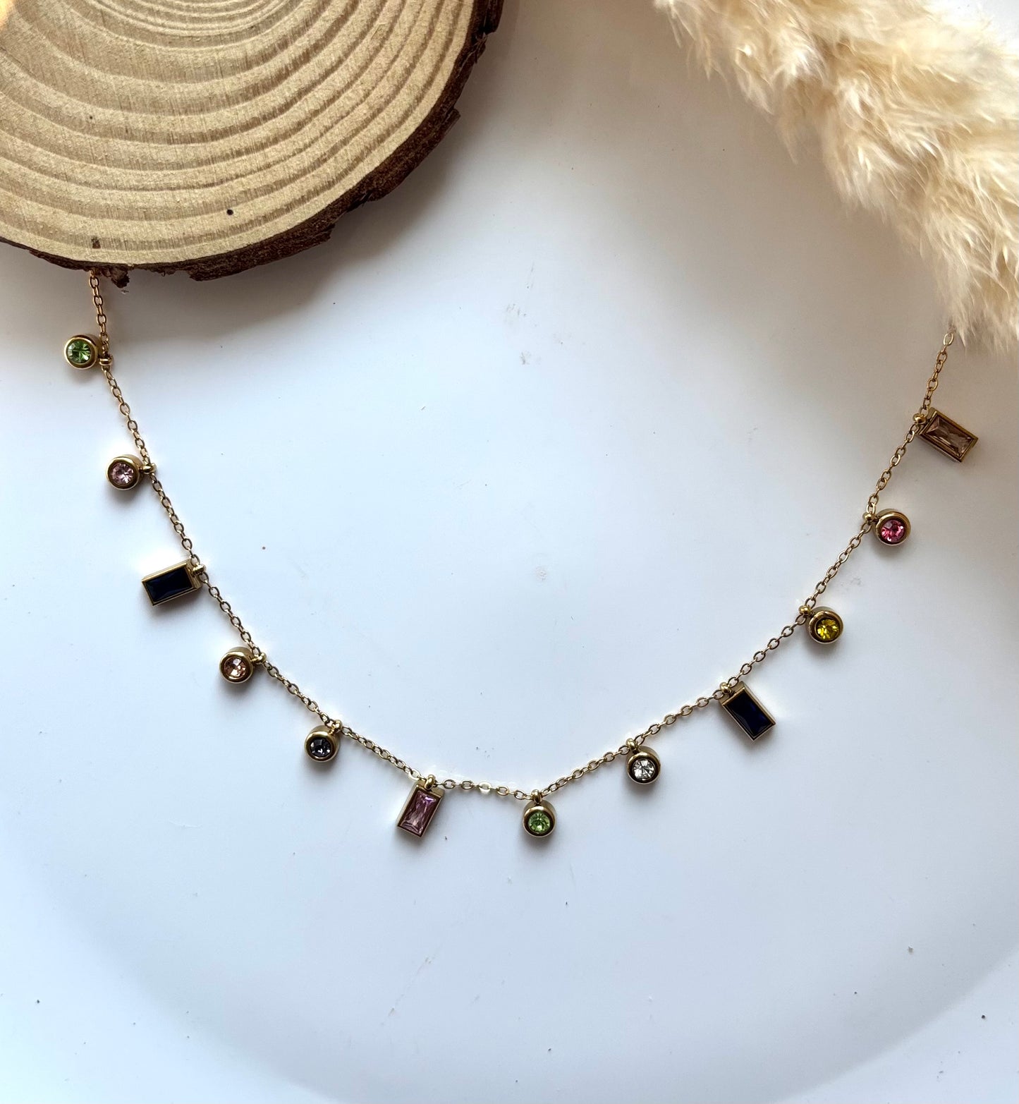 Anti tarnish gold plated multicolour necklace