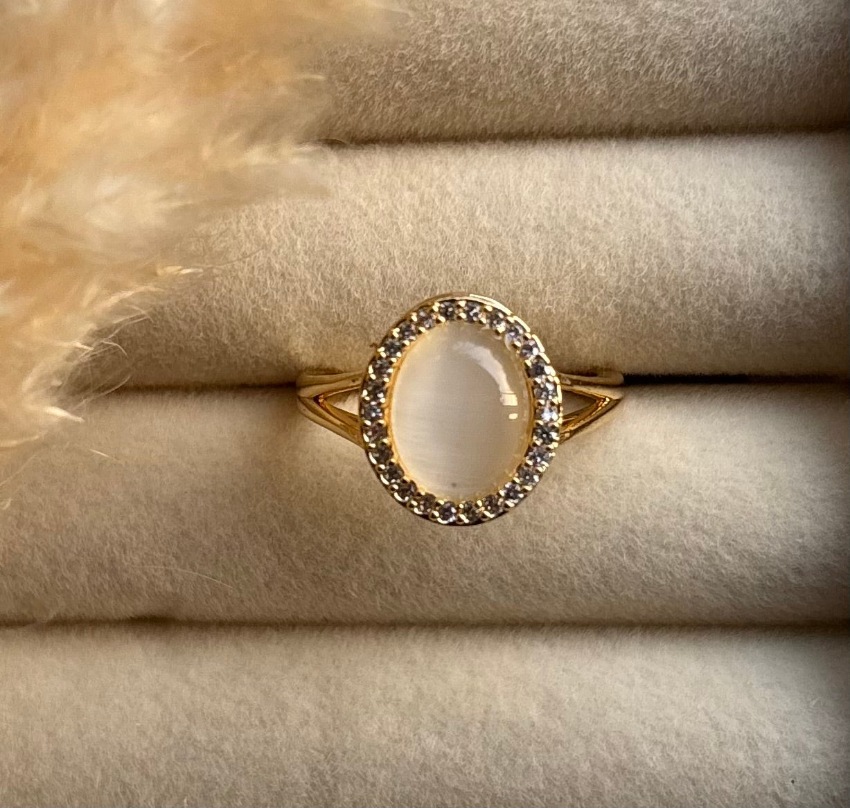 Anti tarnish gold plated adjustable gemstone ring