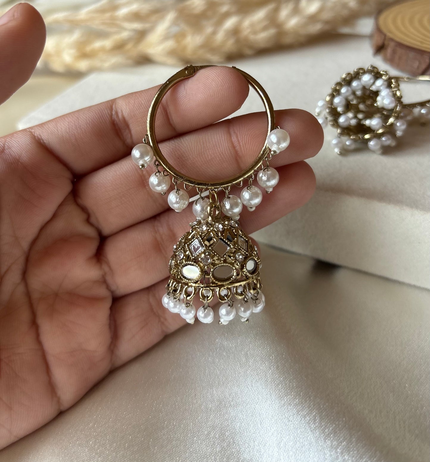 Mirror work hoop jumka