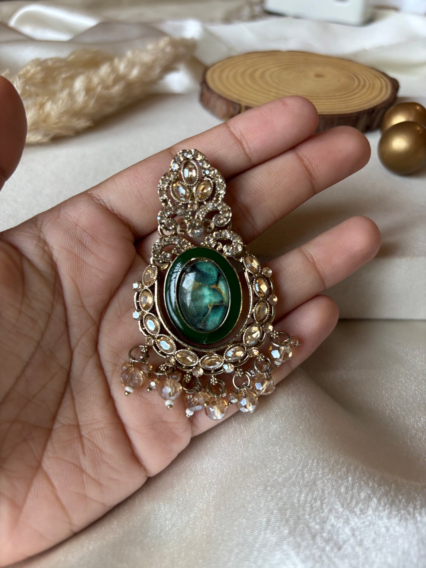 Green and gold premium jumka earrings