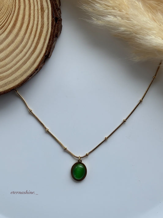 Anti tarnish gold plated oval shape green gemstone necklace