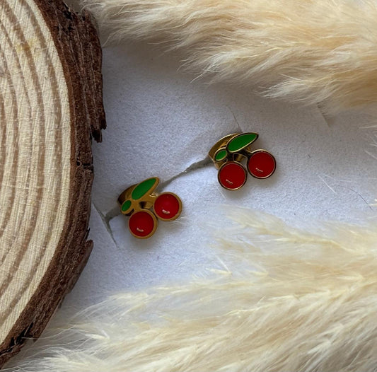 Anti tarnish gold plated cherry stud earing