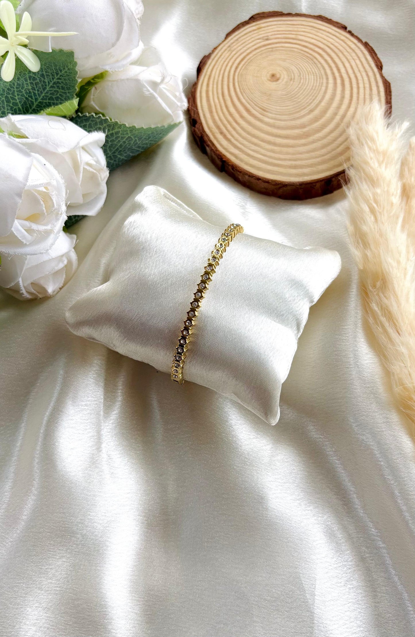 Anti tarnish gold plated studded stone bangle