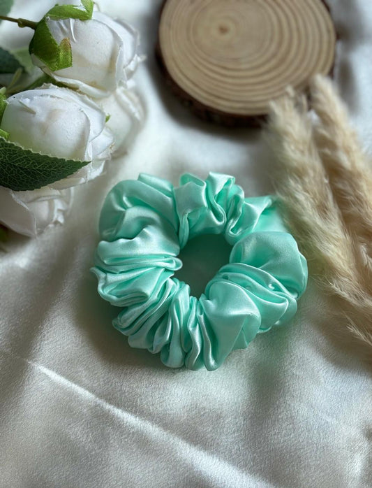 Mint green satin scunchy