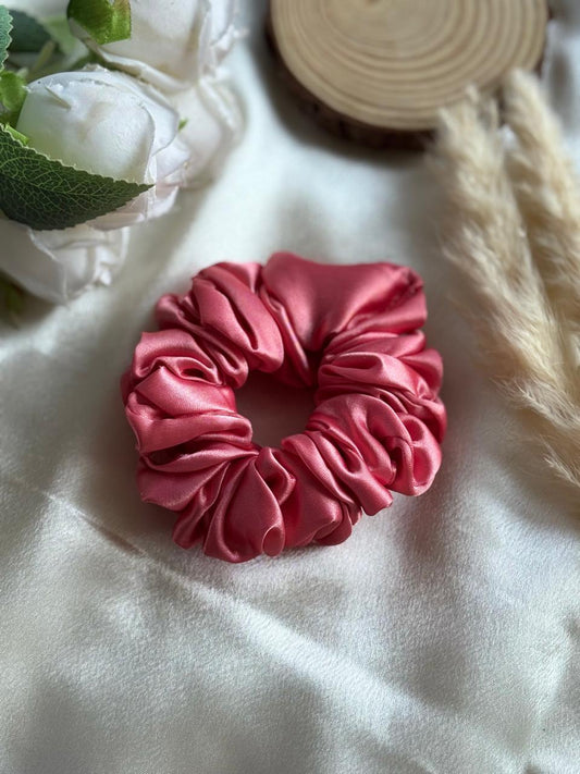 Pink satin scunchy