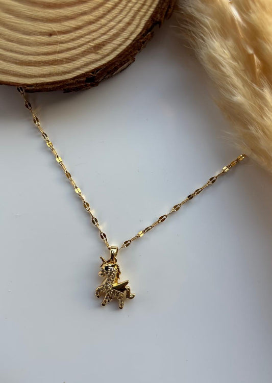 Anti tarnish gold plated unicorn necklace