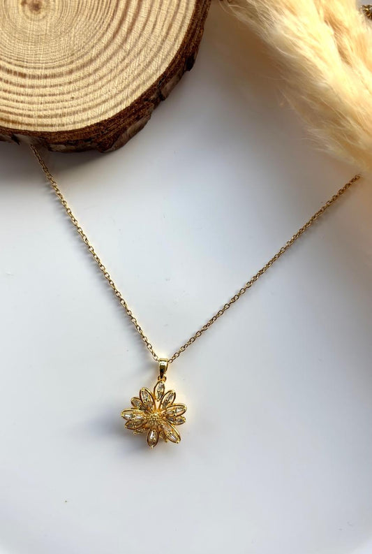 Anti tarnish gold plated sunflower necklace