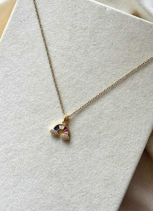 Anti tarnish gold plated rainbow pendant necklace