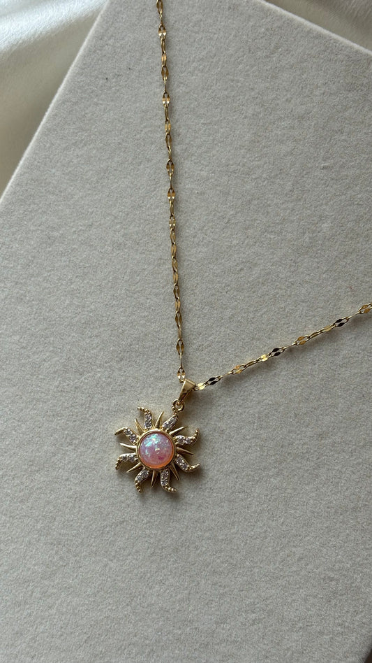 Anti tarnish gold plated pink sun pendant