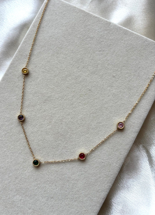 Anti tarnish gold plated multi colour round necklace