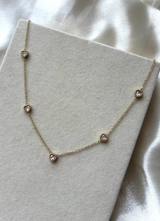 Anti tarnish gold plated heart white stone necklace