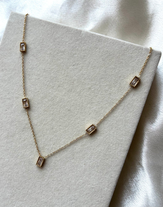 Anti tarnish gold plated rectangular white stone necklace