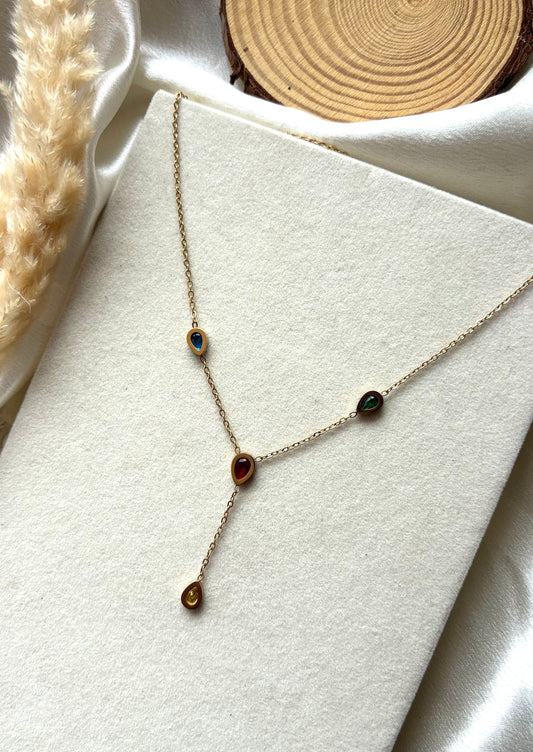 Anti tarnish rain drop multi colour necklace