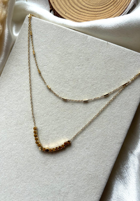 Anti tarnish gold plated double layerd necklace