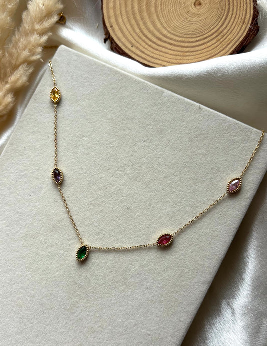Anti tarnish multi colour oval shape necklace