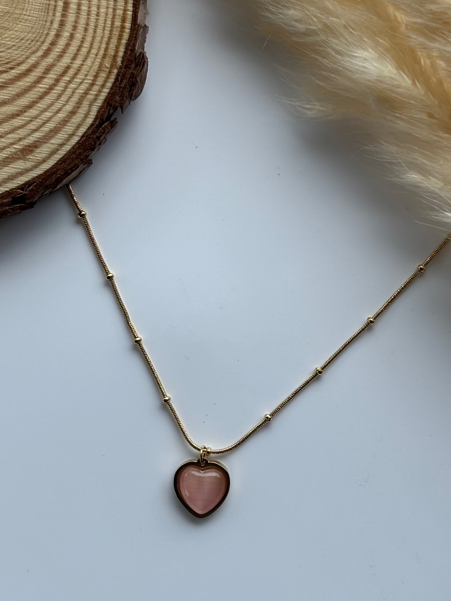 Anti tarnish gold plated heart gemstone necklace