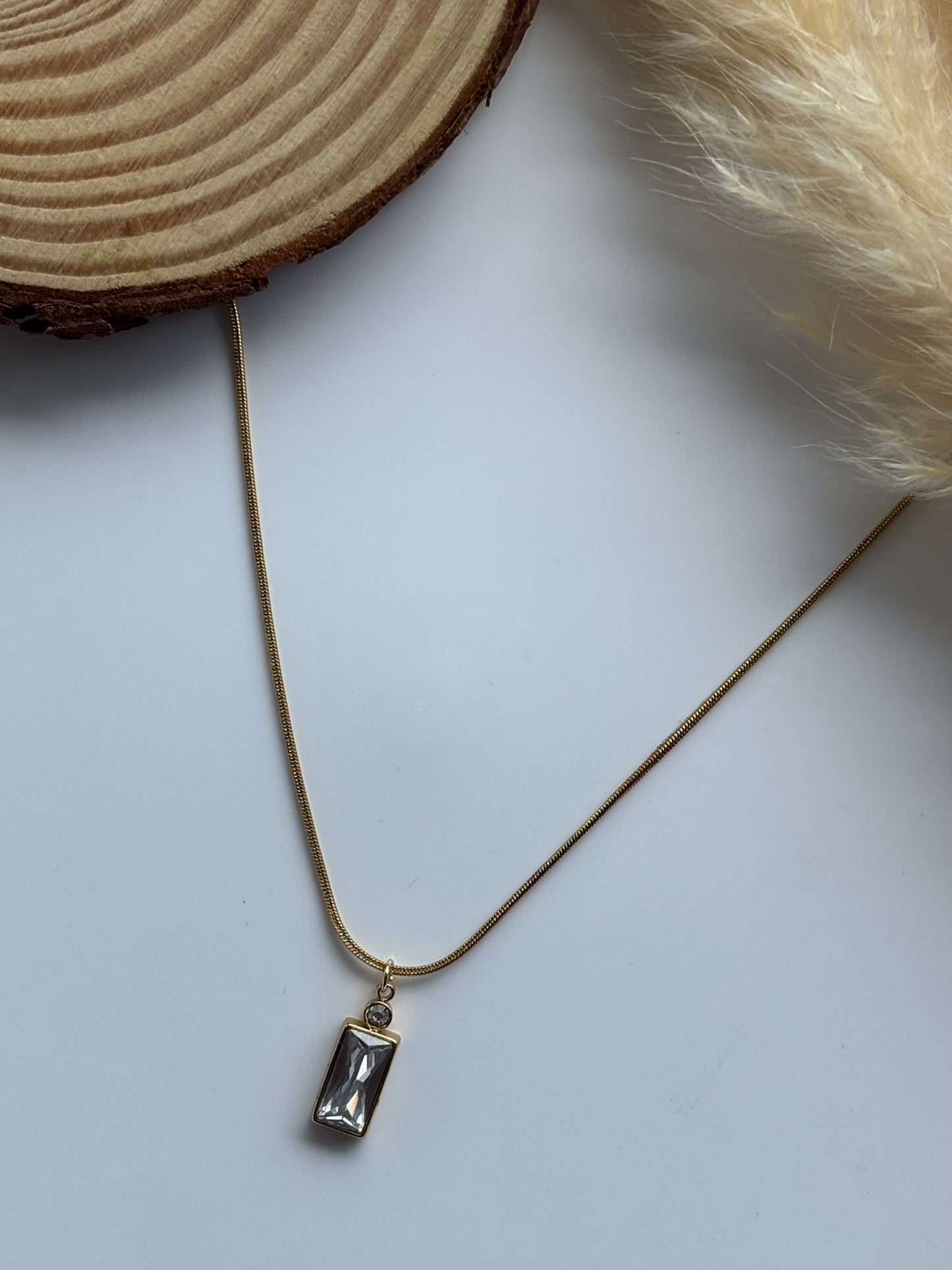 Anti tarnish gold plated white rectangular stone necklace