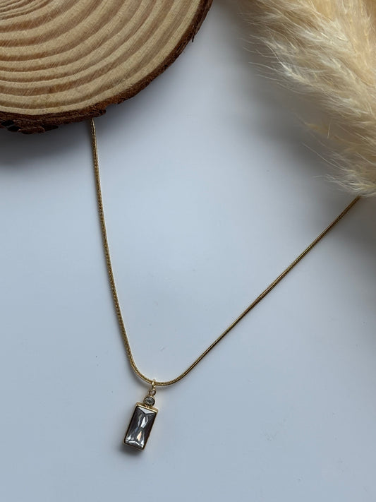 Anti tarnish gold plated white rectangular stone necklace