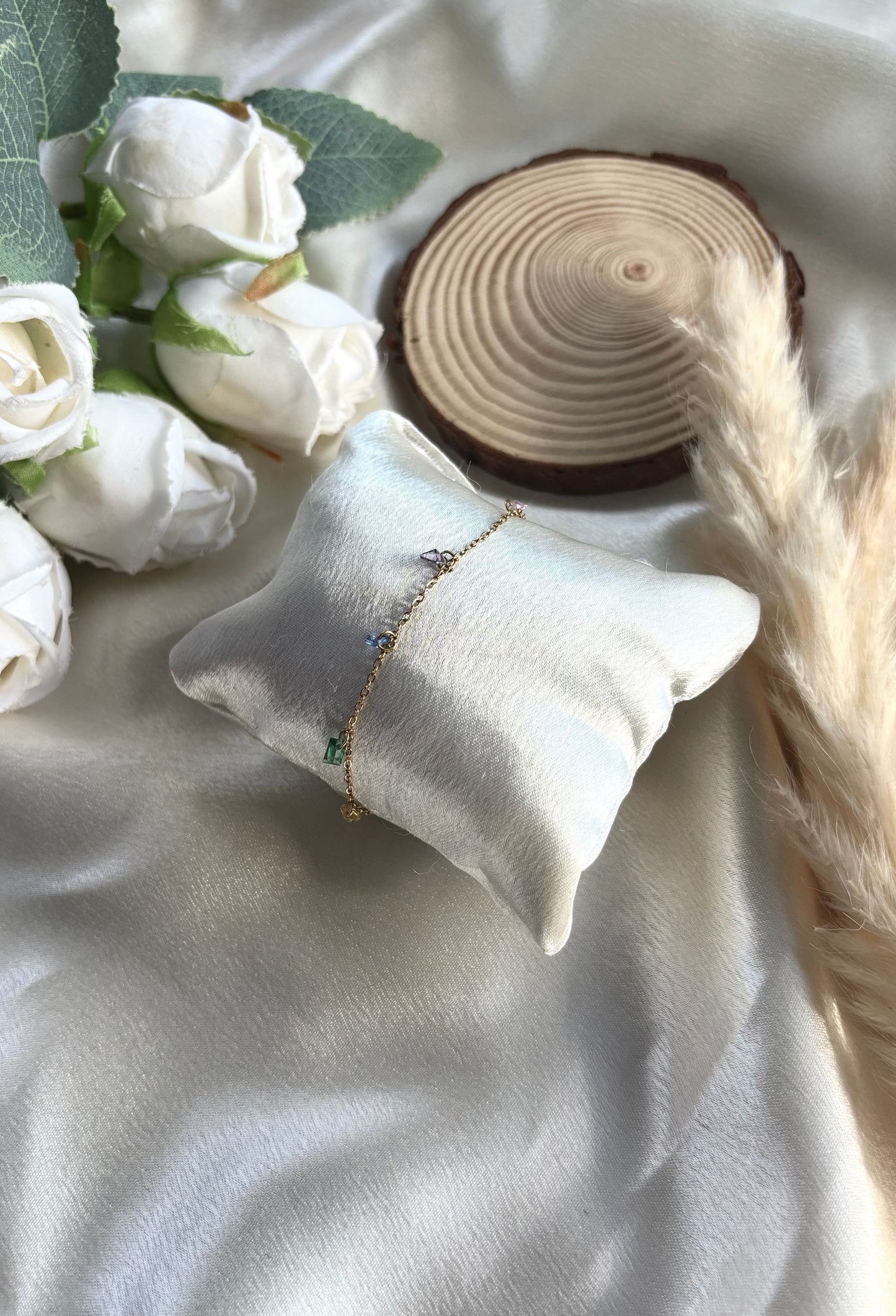 Anti tarnish gold plated rainbow stone bracelet