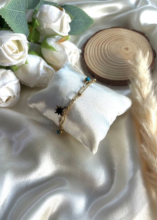 Anti tarnish gold plated double layered star blue ball bracelet