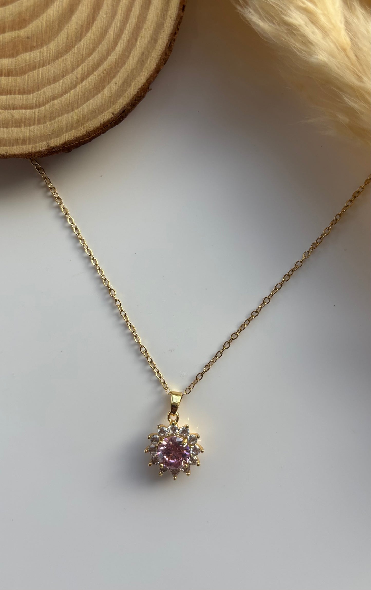 Anti tarnish gold plated pink flower necklace