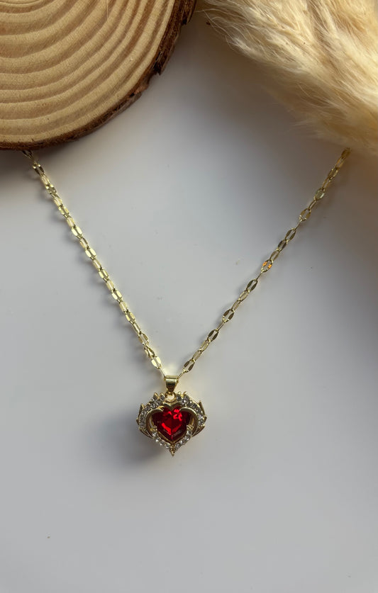 Anti tarnish gold plated red stone necklace