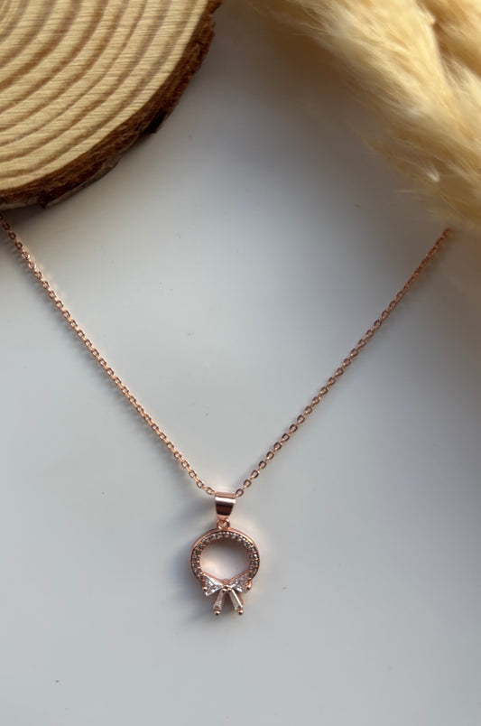 Anti tarnish rose gold plated bow stone necklace