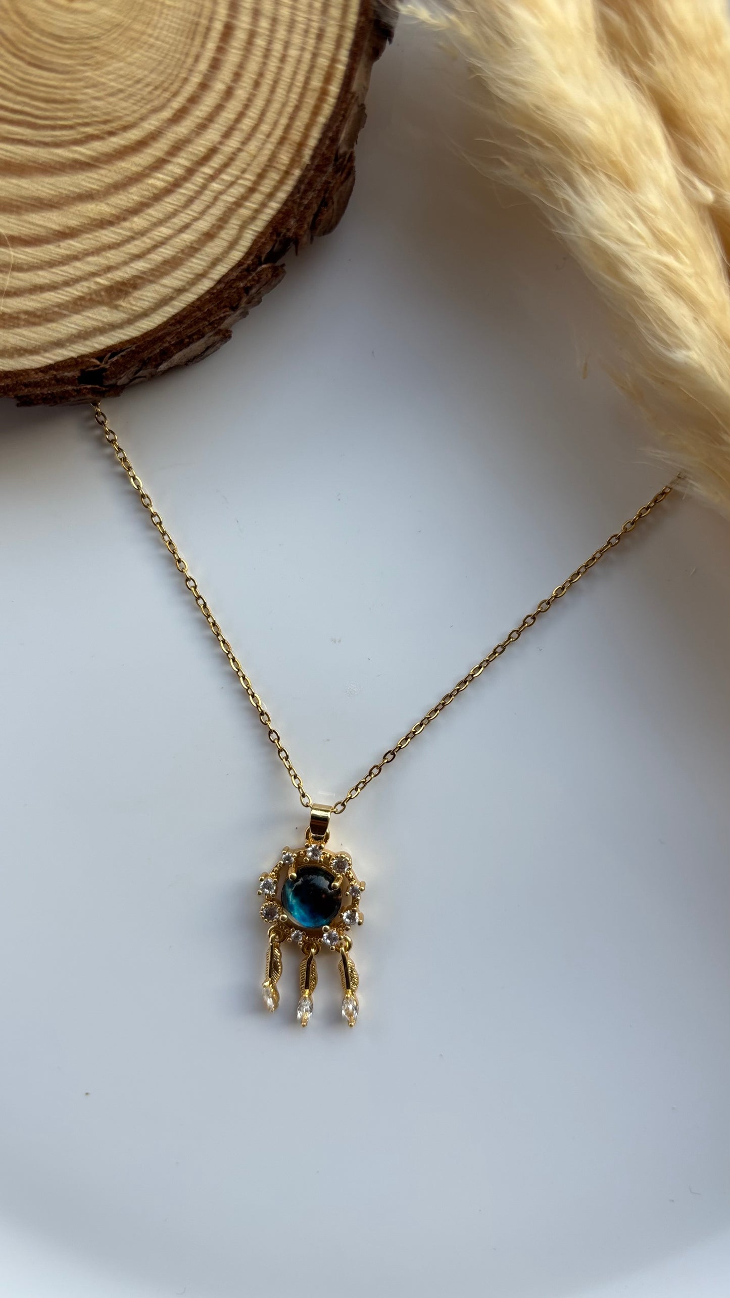 Anti tarnish gold plated space theme necklace