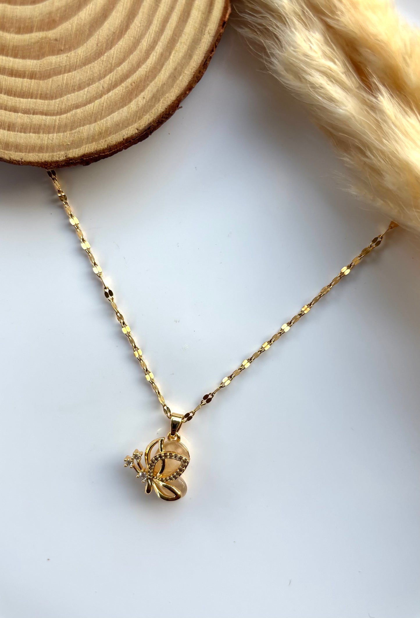 Anti tarnish gold plated half butterfly necklace