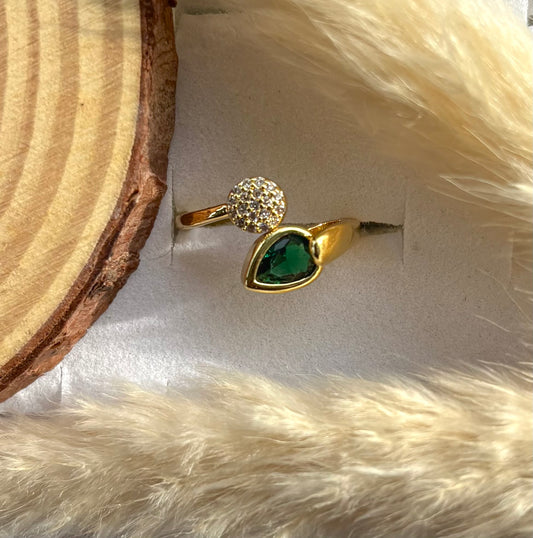 Anti tarnish gold plated adjustable greenstone ring