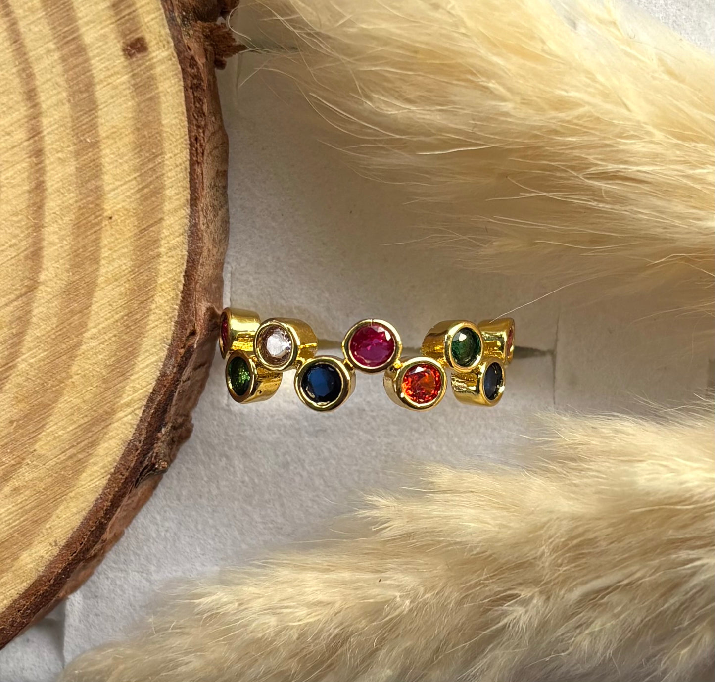 Anti tarnish gold plated adjustable stone ring