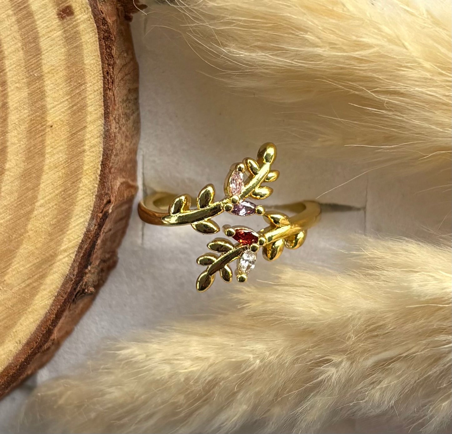 Anti tarnish gold plated adjustable stone ring