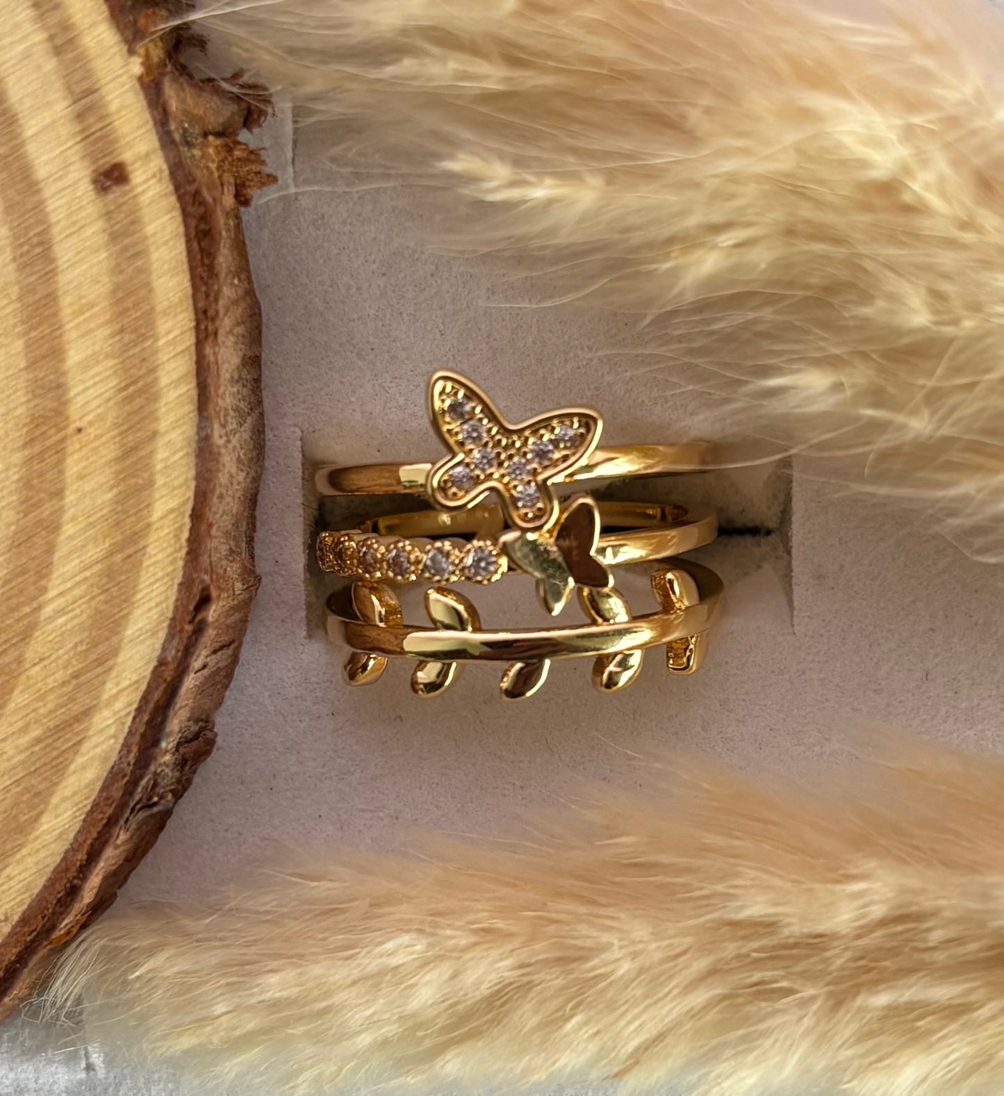 Anti tarnish gold plated adjustable stone ring