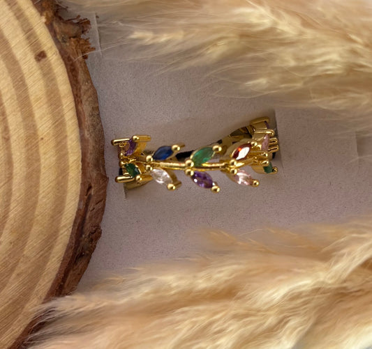 Anti tarnish gold plated stone adjustable ring