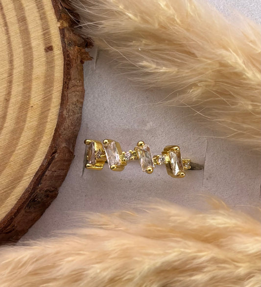 Anti tarnish gold plated adjustable stone ring