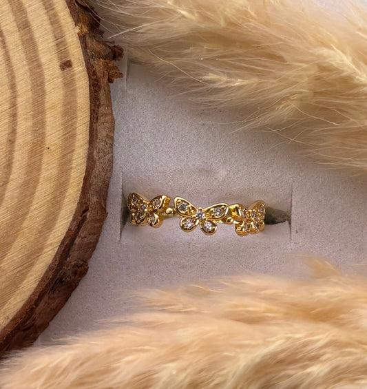 Anti tarnish gold plated adjustable stone ring butterfly