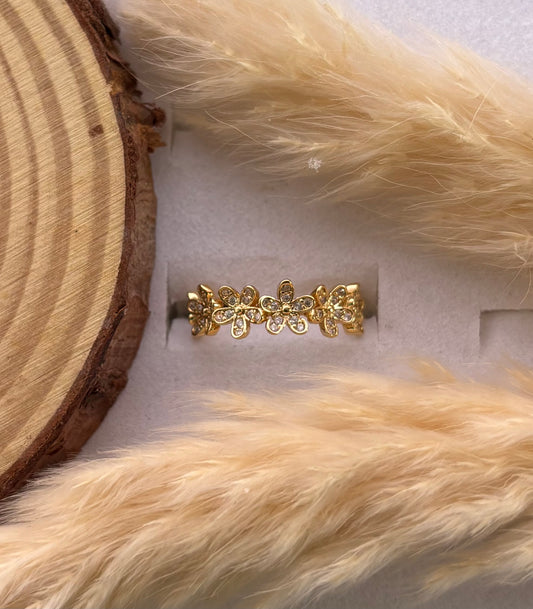 Anti tarnish gold plated adjustable stone ring flower